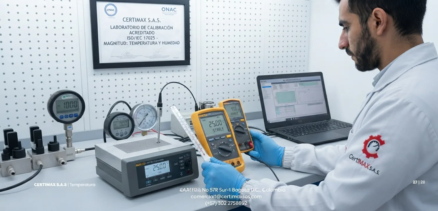 Termómetro digital de referencia y calibrador de temperatura en laboratorio
