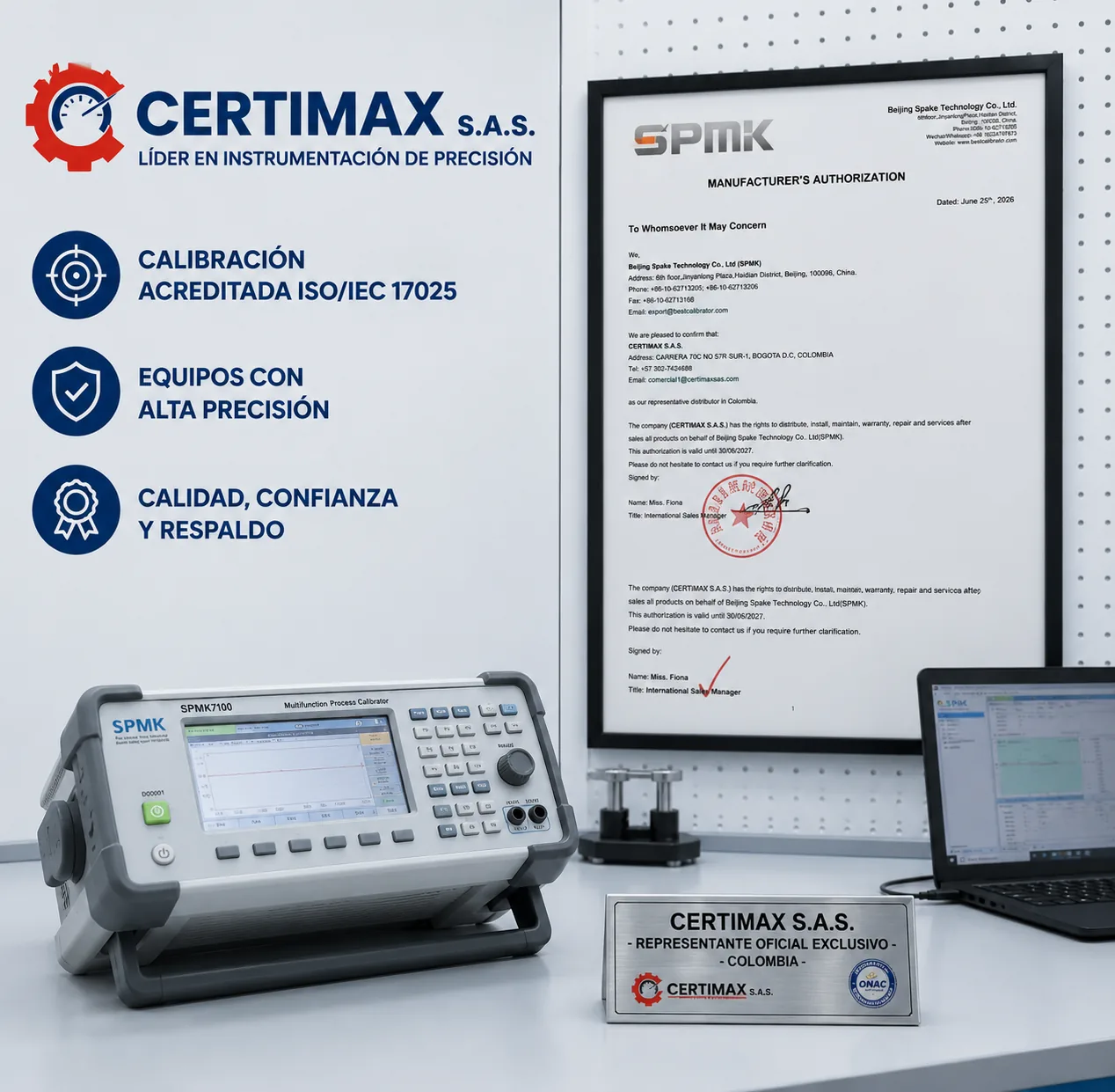 Autorización del fabricante Beijing Spake Technology Co., Ltd. (SPMK) a Certimax S.A.S. como distribuidor representante en Colombia